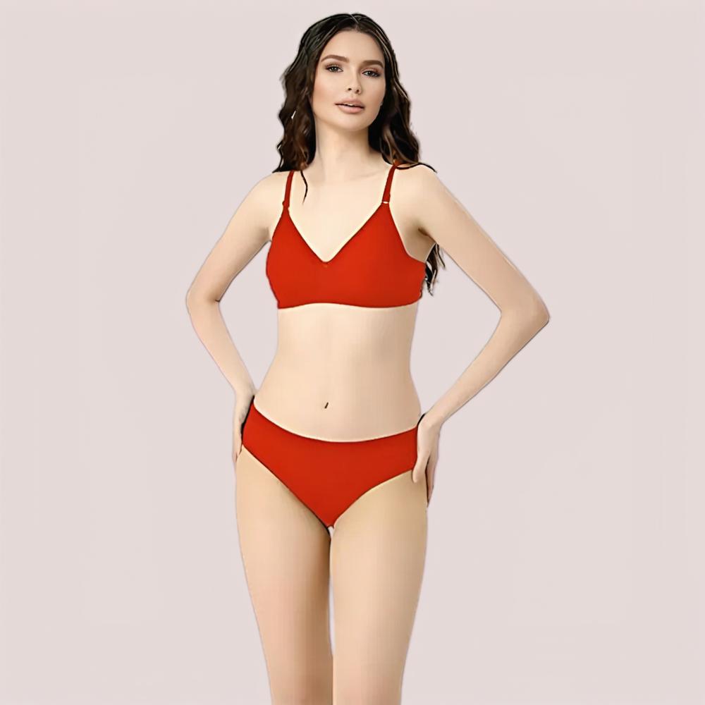 Cherry Hug Red Cotton Bra and Panty Set – Comfortable Everyday Innerwear for Women | KozyKlicks
