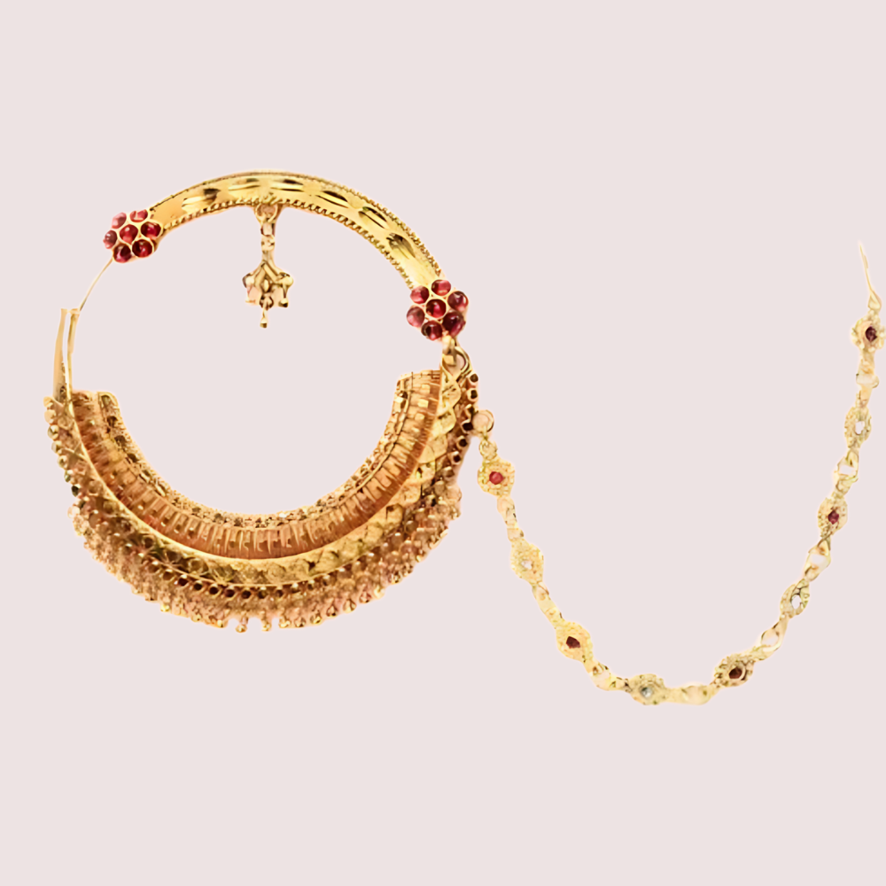Luxe Gold-Plated Bridal Nath with Chic Chain Design