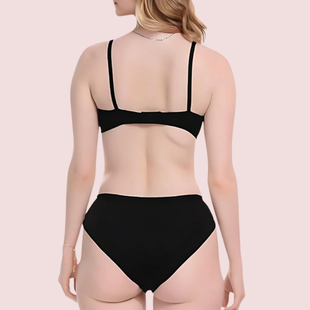KozyKlicks Comfort Bliss black lightly padded bra and panty set back view – seamless comfy everyday lingerie for women
