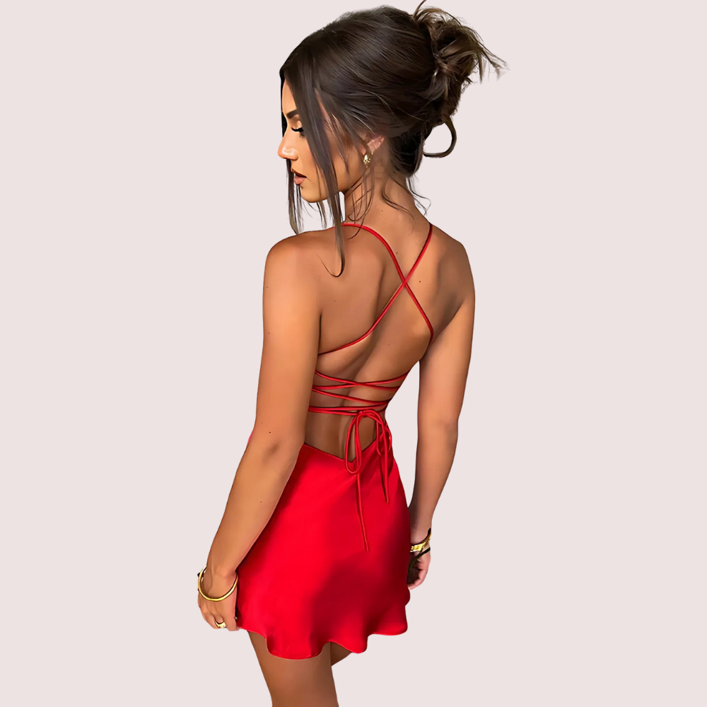 Satin Summer Dress with Open Back Snazzyway