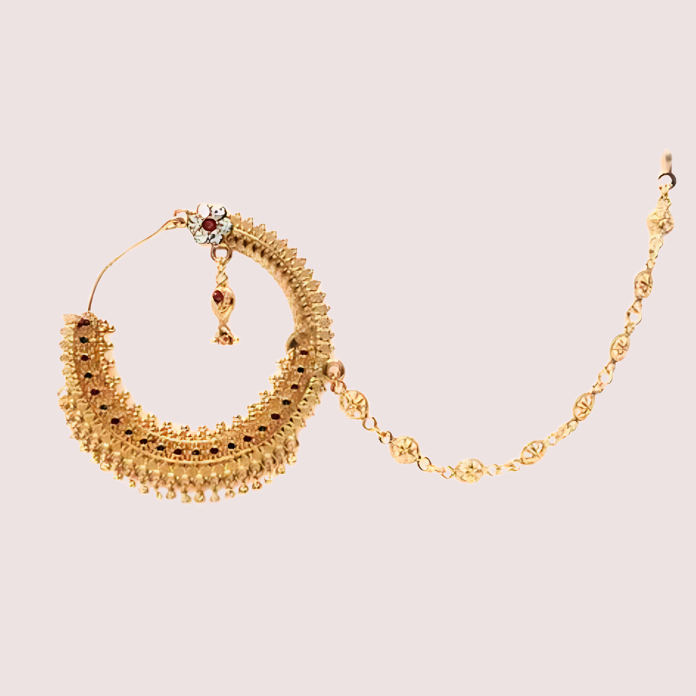 Luxe Gold-Plated Bridal Nath with Chic Chain Design