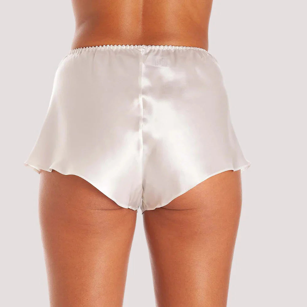 French Elegance Knickers in White Silk Satin Snazzyway