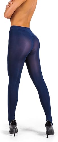 Navy blue women's pantyhose stockings – stretchable high-waist opaque tights back view | KozyKlicks
