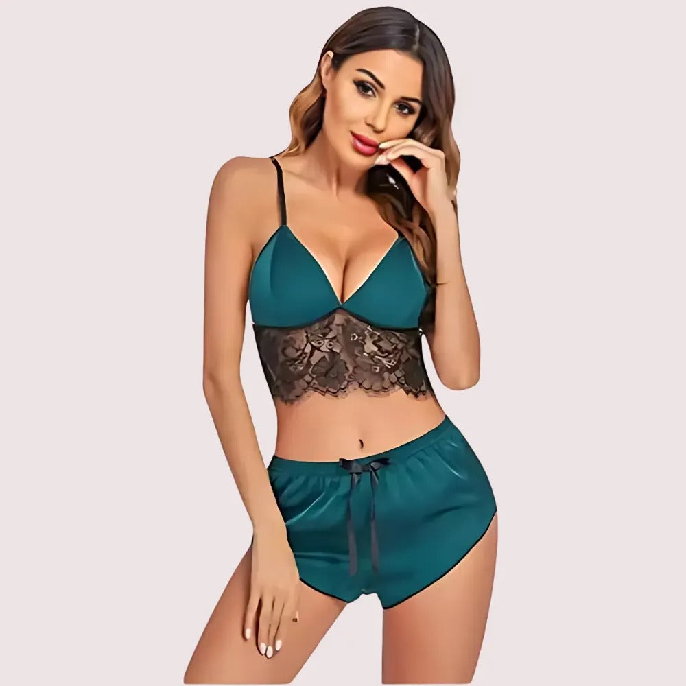 Soft Satin Sleep Sets with Lace Accents Snazzyway