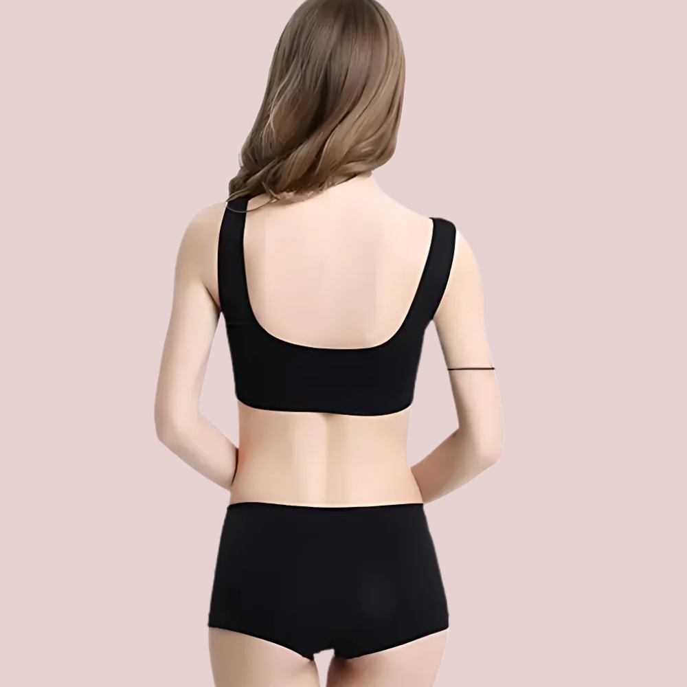 Back view of KozyKlicks Urban Pulse Performance Sports Bra and Boyshort Set – seamless stretch activewear for women
