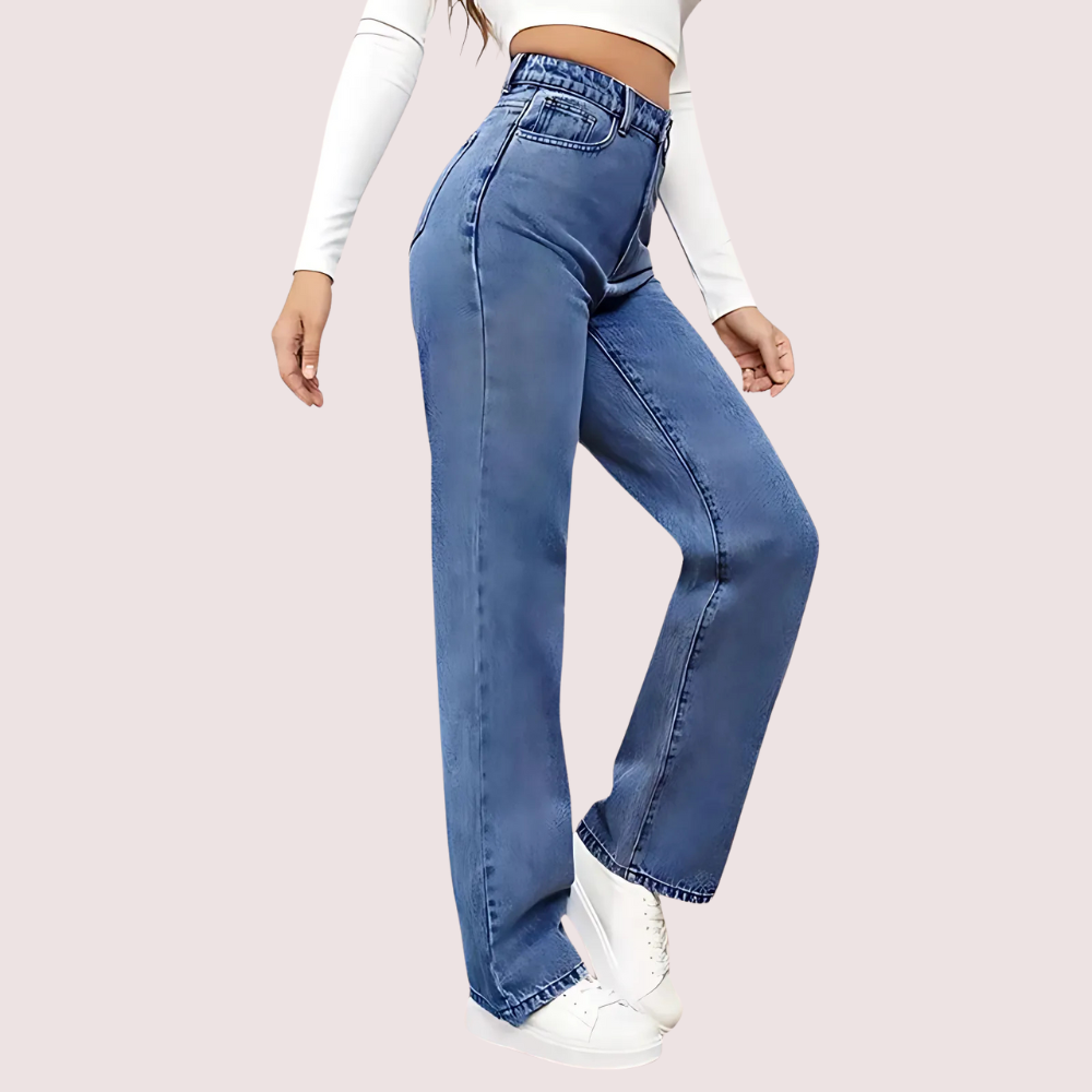 High Waisted Washed Straight Leg Jeans for Women