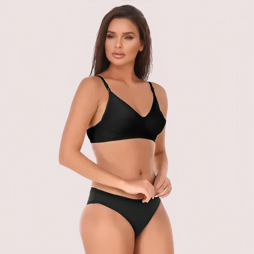 KozyKlicks French Daina Black Beauty Essentials Combo – elegant black non-wired bra with comfortable bikini panty set for women
