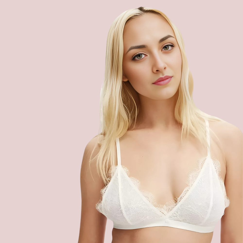 Ivory Whisper Intimate Set – detailed view of white lace bralette | KozyKlicks women’s lingerie collection
