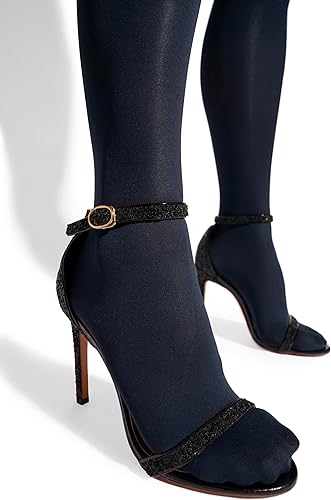 Women's navy blue thigh-high stockings with heels – elegant hosiery styling, Lace Shree Stockings by KozyKlicks
