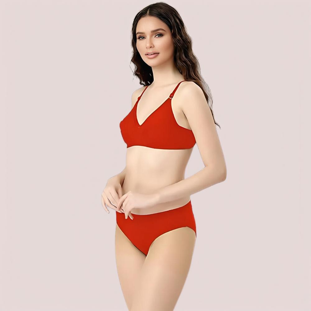 Cherry Hug Red Cotton Bra and Panty Set – Women’s Soft Non-Padded Lingerie Front View | KozyKlicks
